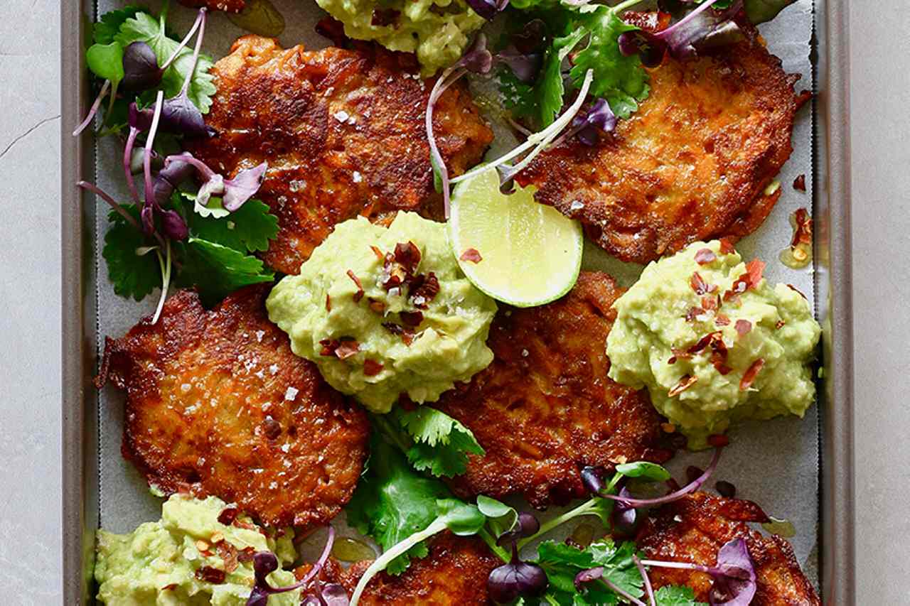 Luke Hines' Zucchini and Candy Potato Rostis with Guac