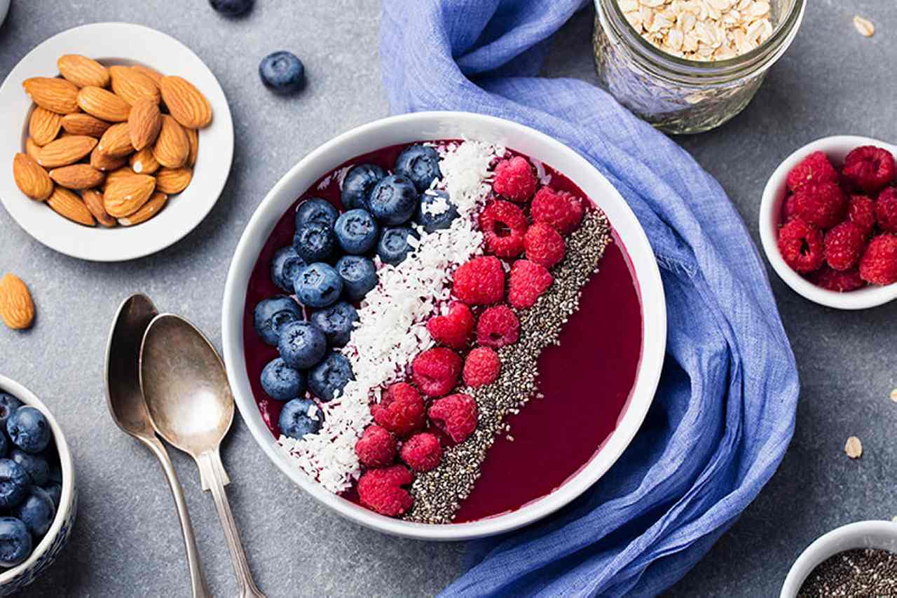 Raspberry, Blueberry, Coconut and Chia Smoothie Bowl